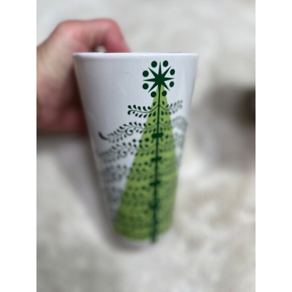 Starbucks Holiday Tree Mug Set Of two 12oz Ceramic Coffee Mugs Gold & Green Desi - Picture 7 of 9